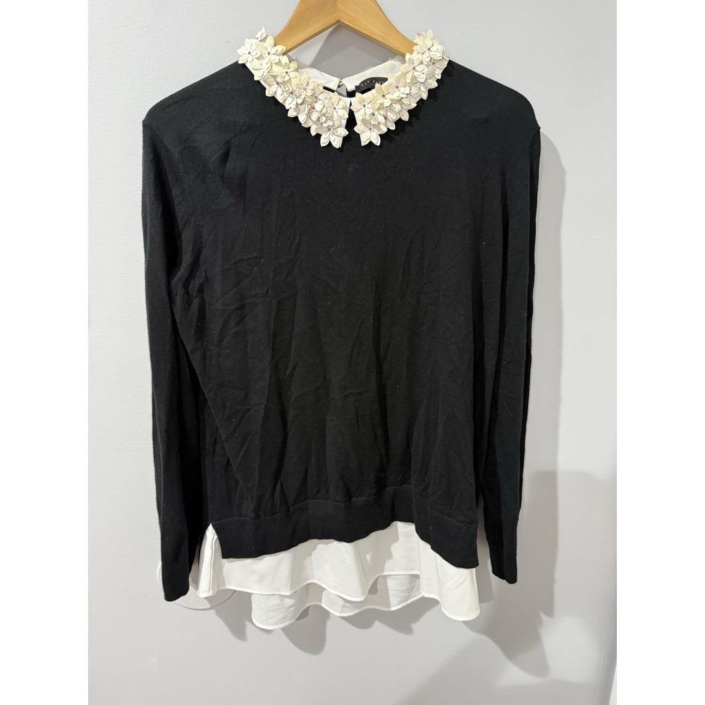 Ted Baker Floral Collar Sweater Oxblood White & Black Size 4 A